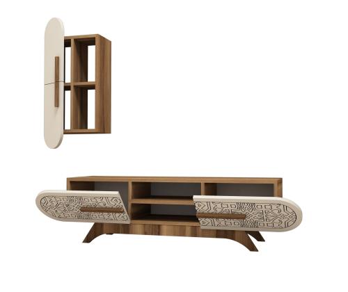 TV laud Defne - Walnut, Cream