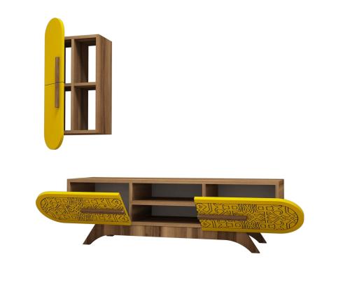 TV laud Defne - Walnut, Yellow