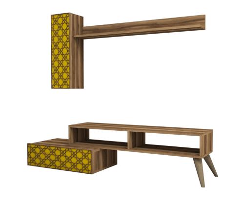 TV laud Planet - Walnut, Yellow