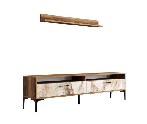 TV laud Istanbul - Walnut, White Marble