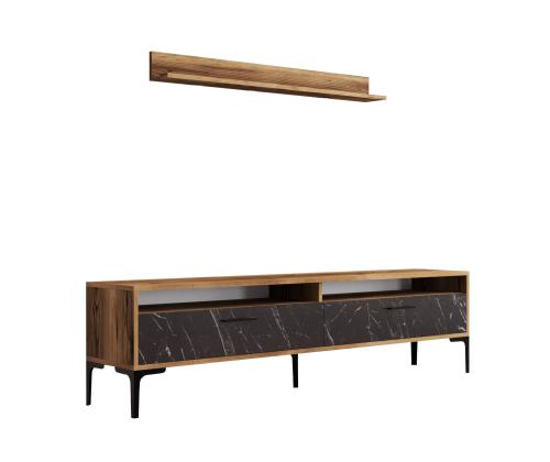 TV laud Istanbul - Walnut, Black Marble