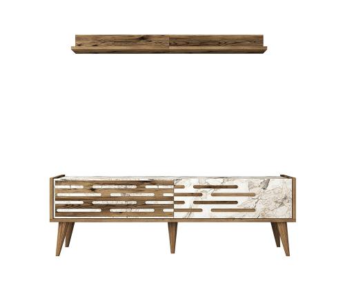 TV laud Valensiya 140 - Walnut, White, Marble
