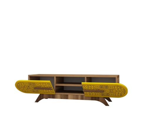 TV laud Defne - Walnut Yellow