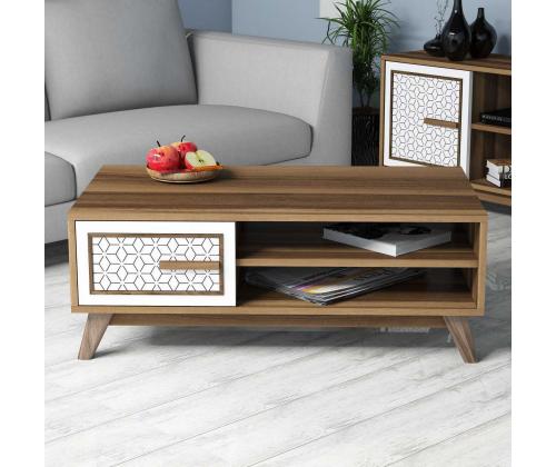 Kohvilaud Ayla - Walnut, White