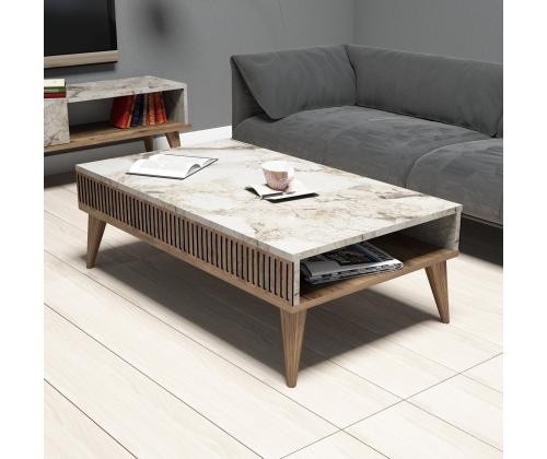 Kohvilaud Milan - Walnut, White Marble