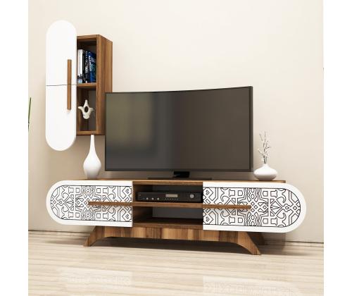 TV laud Defne - Walnut, White