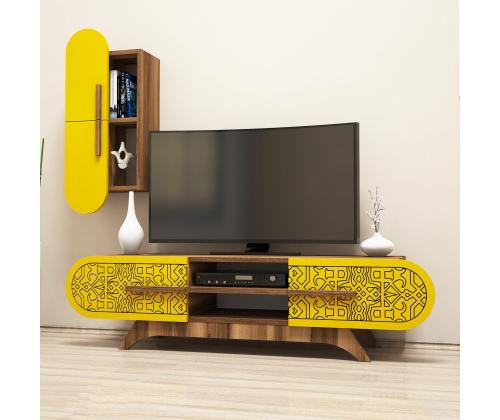 TV laud Defne - Walnut, Yellow