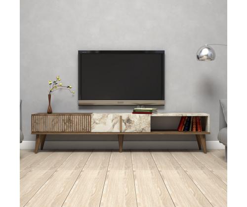 TV laud Milan - Walnut, White Marble
