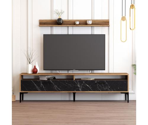 TV laud Istanbul - Walnut, Black Marble