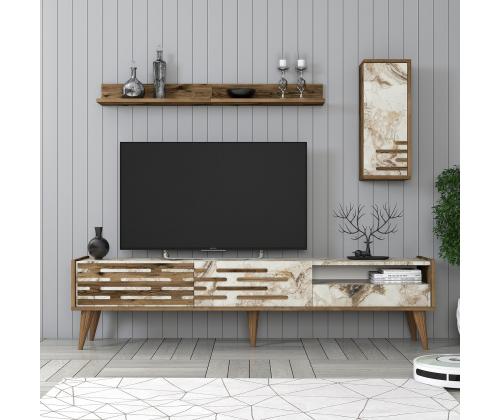 TV laud Valensiya - Walnut, White, Marble
