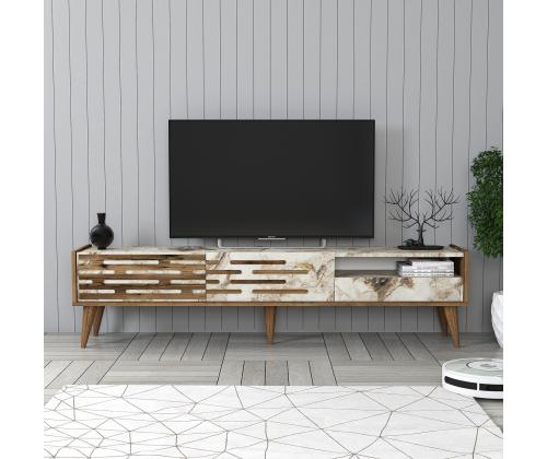 TV laud Valensiya - Walnut, White, Marble