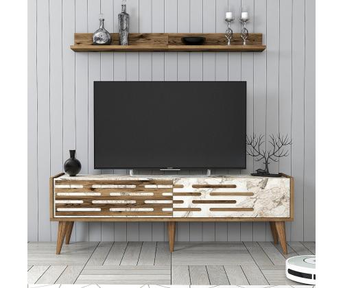 TV laud Valensiya 140 - Walnut, White, Marble