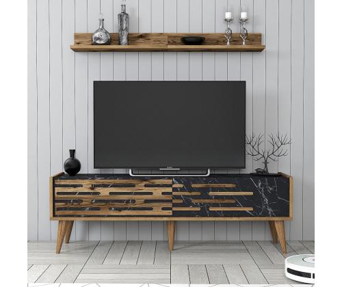 TV laud Valensiya 140 - Walnut, Black, Marble