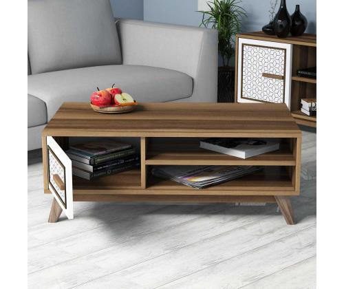 Kohvilaud Ayla - Walnut, White