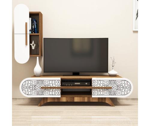 TV laud Defne - Walnut, White