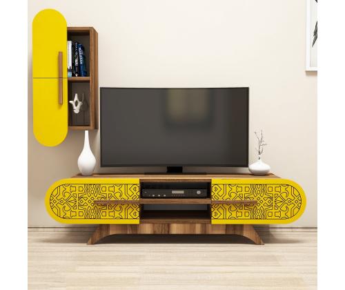 TV laud Defne - Walnut, Yellow