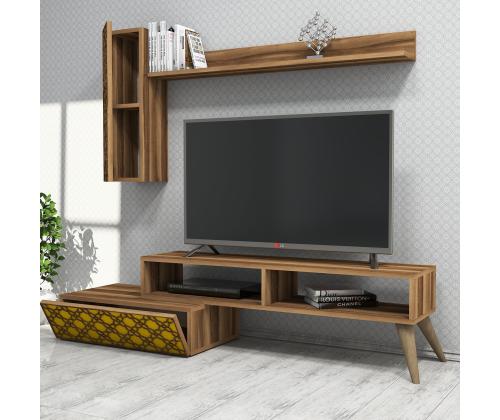 TV laud Planet - Walnut, Yellow