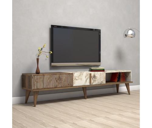 TV laud Milan - Walnut, White Marble