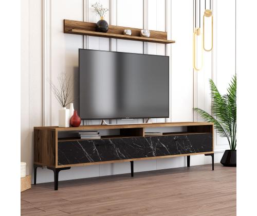 TV laud Istanbul - Walnut, Black Marble