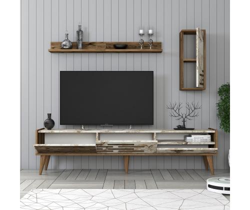 TV laud Valensiya - Walnut, White, Marble