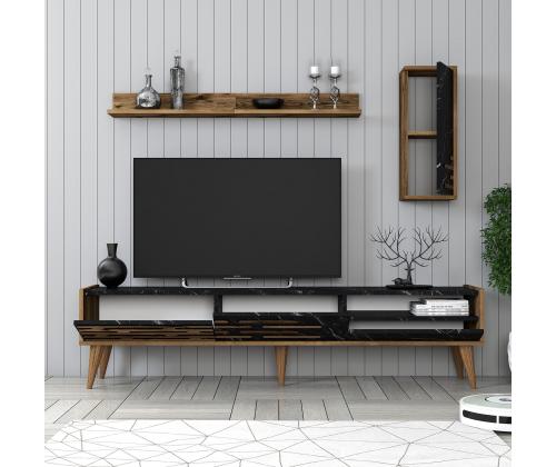 TV laud Valensiya - Walnut, Black, Marble