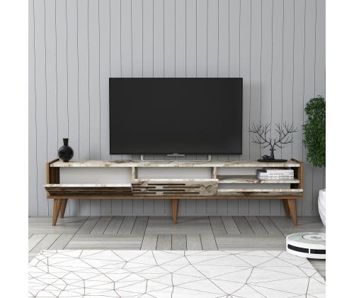 TV laud Valensiya - Walnut, White, Marble