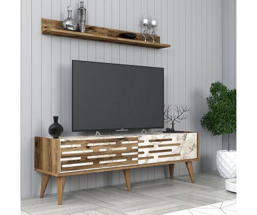 TV laud Valensiya 140 - Walnut, White, Marble