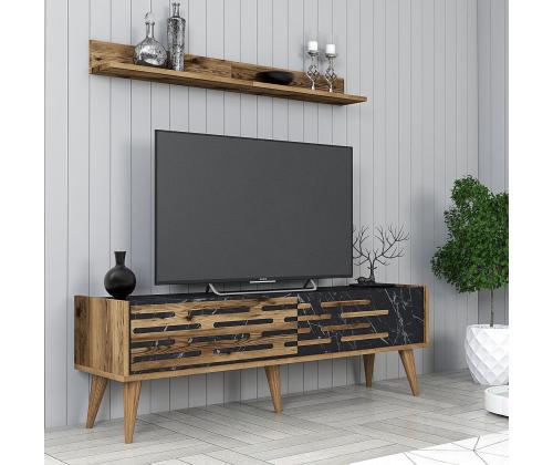 TV laud Valensiya 140 - Walnut, Black, Marble