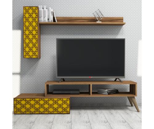 TV laud Planet - Walnut, Yellow