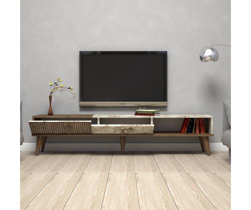 TV laud Milan - Walnut, White Marble