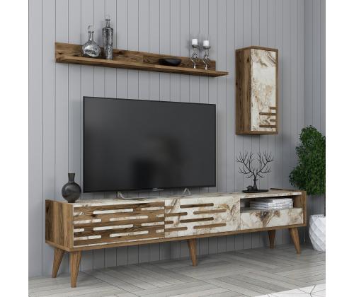 TV laud Valensiya - Walnut, White, Marble