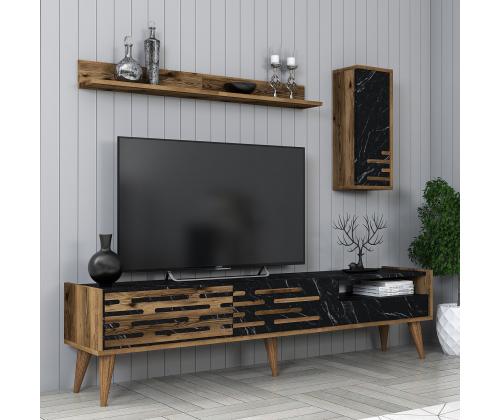TV laud Valensiya - Walnut, Black, Marble