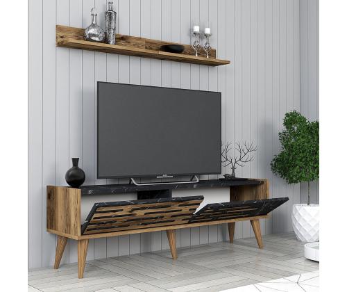 TV laud Valensiya 140 - Walnut, Black, Marble