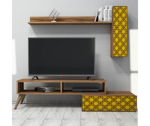 TV laud Planet - Walnut, Yellow