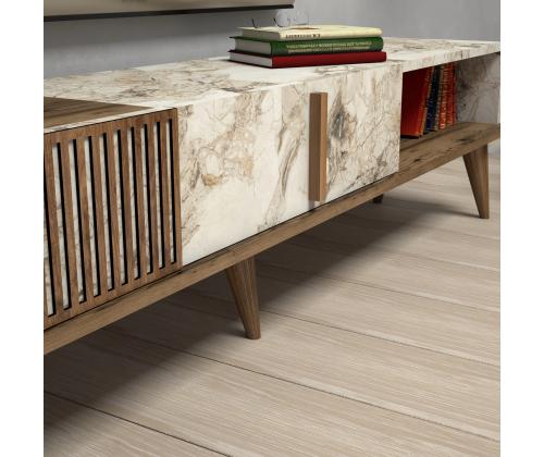 TV laud Milan - Walnut, White Marble