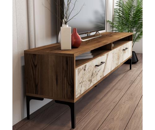TV laud Istanbul - Walnut, White Marble