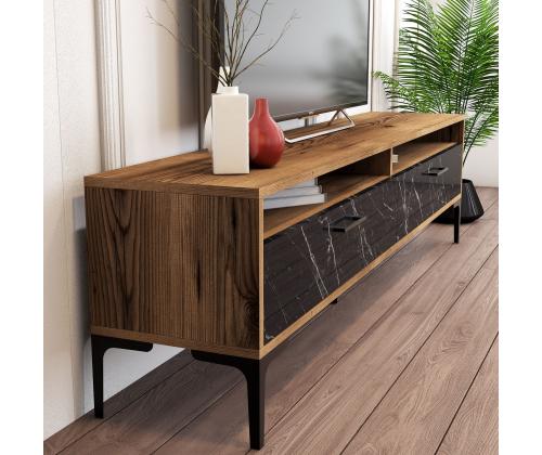 TV laud Istanbul - Walnut, Black Marble