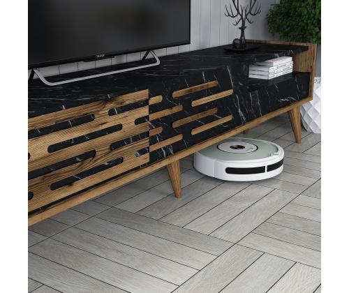 TV laud Valensiya - Walnut, Black, Marble