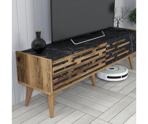 TV laud Valensiya 140 - Walnut, Black, Marble