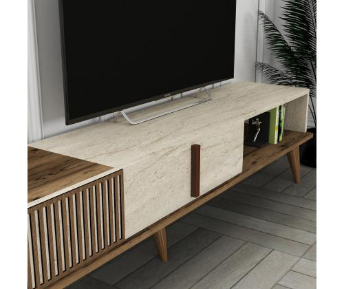 TV laud Milan - Walnut, Travertine