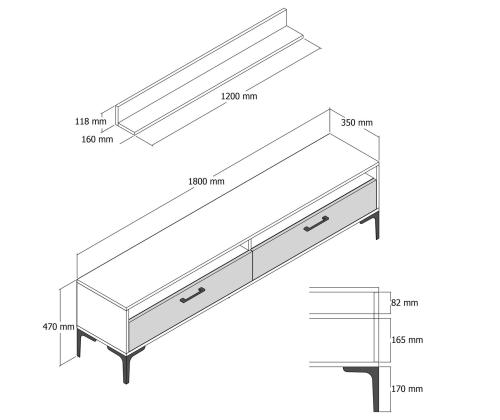TV laud Istanbul - Walnut, Black Marble
