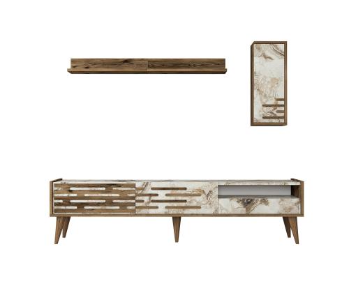 TV laud Valensiya - Walnut, White, Marble