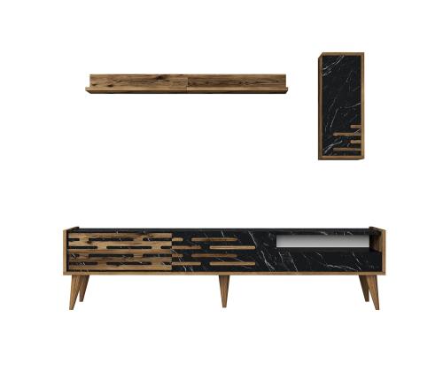 TV laud Valensiya - Walnut, Black, Marble