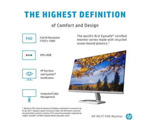 HP M27f Monitor 27'' (68.6cm) IPS, FHD 1920x1080, 5ms, 300 cd/m2, 75Hz, Black/Silver