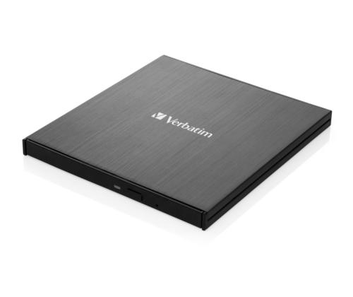 Verbatim 43886 External Slimline CD/DVD Writer External Optical Drive, USB-C/USB-A, Black