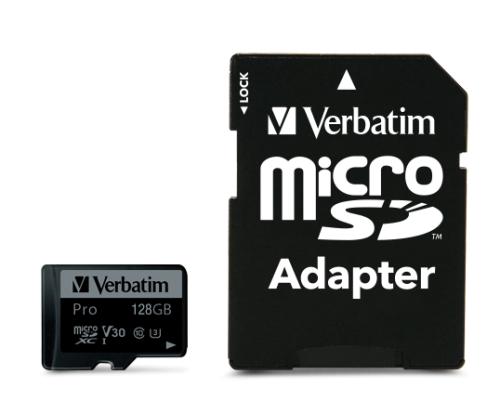 Verbatim 47044 Pro U3 Micro SDXC Memory Card 128GB + microSD to SD Adapter