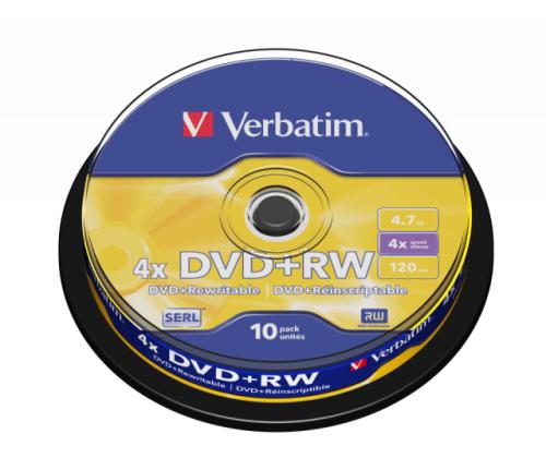 Verbatim 43488 DVD+RW SERL 4.7GB 4X Matt Silver Surface Discs (10 pcs/Pack)