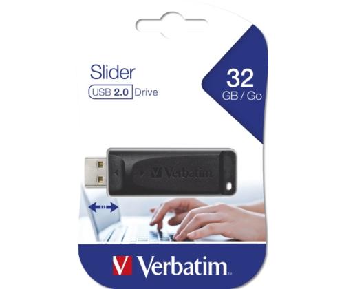 Verbatim 98697 Slider USB atmintinė 32GB, USB-A 2.0, Juoda