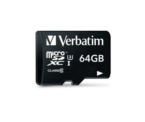 Verbatim 47042 Pro U3 Micro SDXC Memory Card 64GB + microSD to SD Adapter