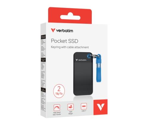 Verbatim 32195 Pocket SSD Drive 2TB, USB-C 3.2 Gen 2, M.2, up to 1000MB/s, Black/Blue